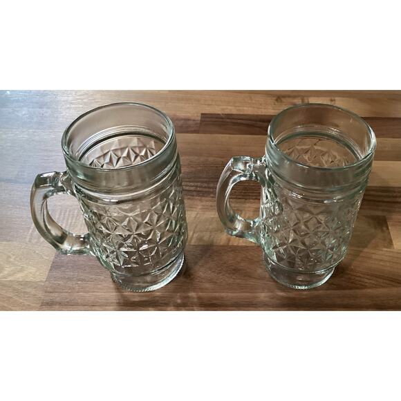Vintage 5 3/4” Anchor Hocking Glass Mug Quilted Diamond Point Pattern Set Of 2 - Picture 2 of 11